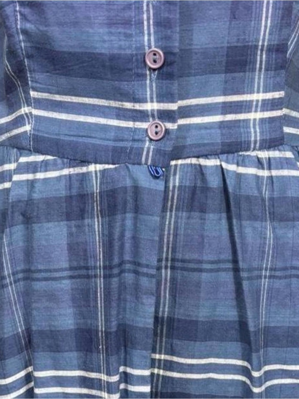 Diane Von Furstenburg 1970s vintage 100% multi tone blue cotton plaid midi dres - Picture 6 of 8